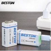 Beston - 鋰電大容量充電電池方塊電池 9V USB接口 650毫安