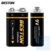 Beston - 鋰電大容量充電電池方塊電池 9V USB接口 1000毫安