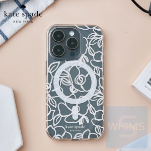 Kate Spade New York - 銀絲炫彩防護硬殼 for iPhone 15 Pro / Pro Max (6.1"/6.7") MagSafe支援 *Modern Floral Glitter Silver/Iridescent Foil Logo